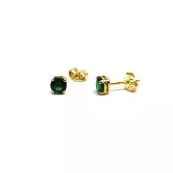 Orecchini Punto Luce Zircone Verde 4mm su Oro Giallo