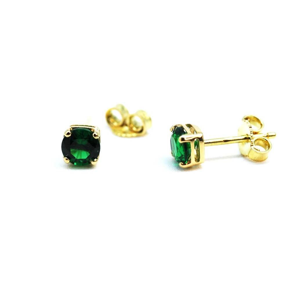 Orecchini Punto Luce Zircone Verde 5mm su Oro Giallo
