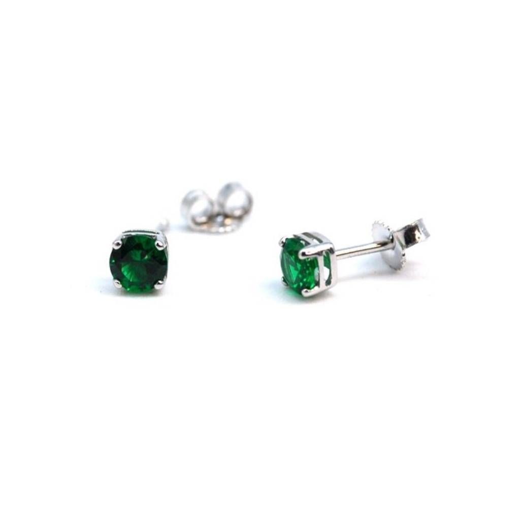 Green Zircon Light Point Earrings 5mm White Gold