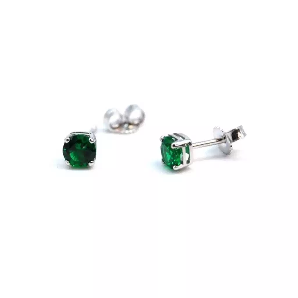 Orecchini Punto Luce Zircone Verde 5mm su Oro Bianco
