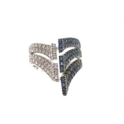 Arrow ring with Blue Sapphires and Diamonds in White 18kt gold