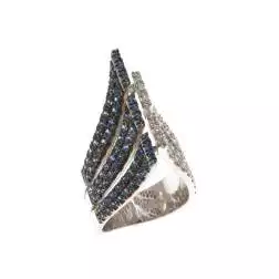 Arrow ring with Blue Sapphires and Diamonds in White 18kt gold