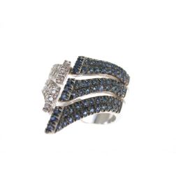 Anello Freccia pavè Zaffiri Blu e Diamanti Oro Bianco
