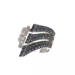 Arrow ring with Blue Sapphires and Diamonds in White 18kt gold