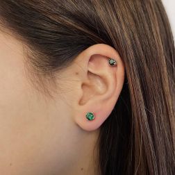Photo of worn Green Zircon Light Point Earrings 5mm White Gold