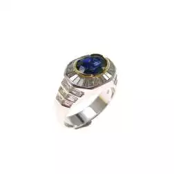 Anello fascia Art Déco con Zaffiro e Diamanti Oro Bianco