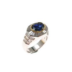 Art Deco band ring with Sapphire and Diamonds in White Gold