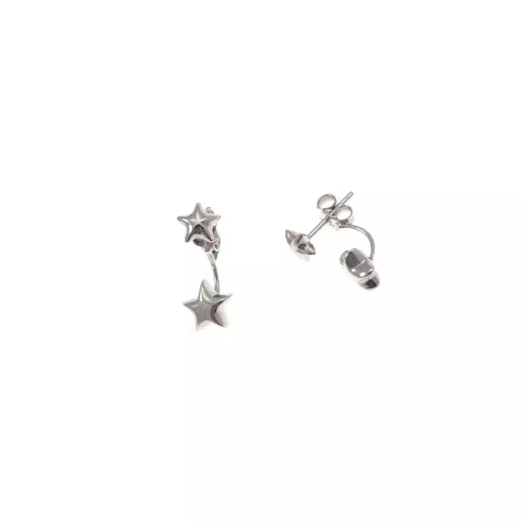 Orecchini doppi 2 Stelle in oro bianco