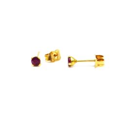 Red Zircon Light Point Earrings 3mm Yellow Gold