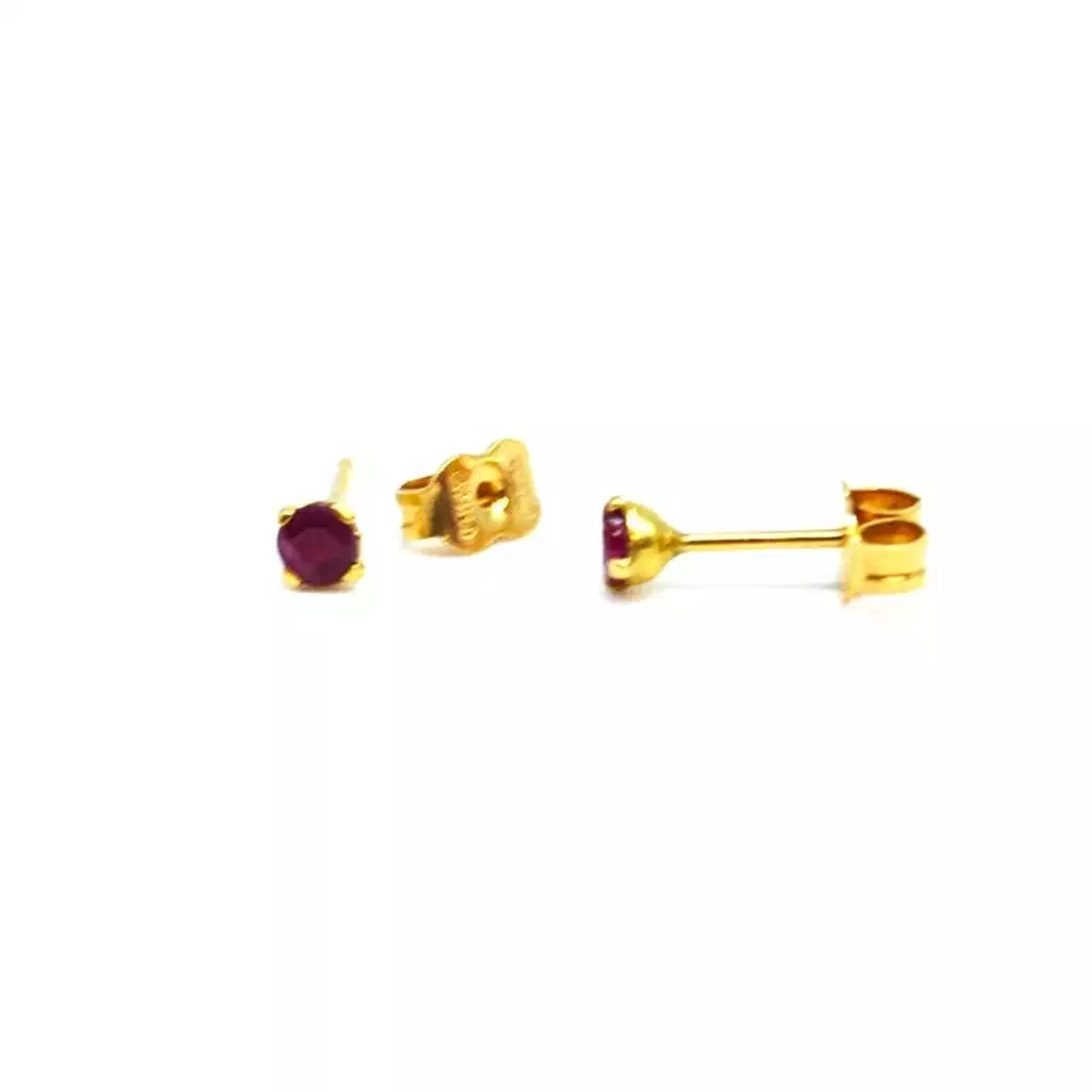 Red Zircon Light Point Earrings 3mm Yellow Gold