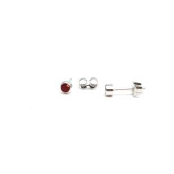 Red Zircon Light Point Round Earrings 3.7mm White Gold
