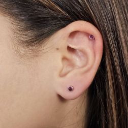Photo of worn Red Zircon Light Point Round Earrings 3.7mm White Gold