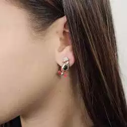 Photo of worn Clown Palmone Head Single Earring rose gold with red bow ties