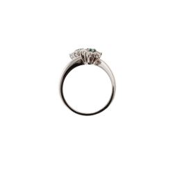 Medium Double Flower Diamonds and Emeralds Ring