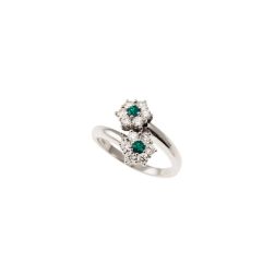 Anello Doppio Fiore Medio Diamanti e Smeraldi