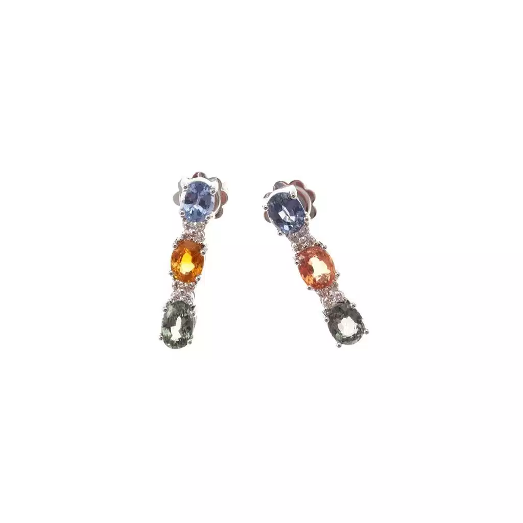 Trilogy Colored Sapphires and Diamonds Earrings