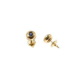 Blue Sapphire round bezel earrings 8mm Yellow Gold