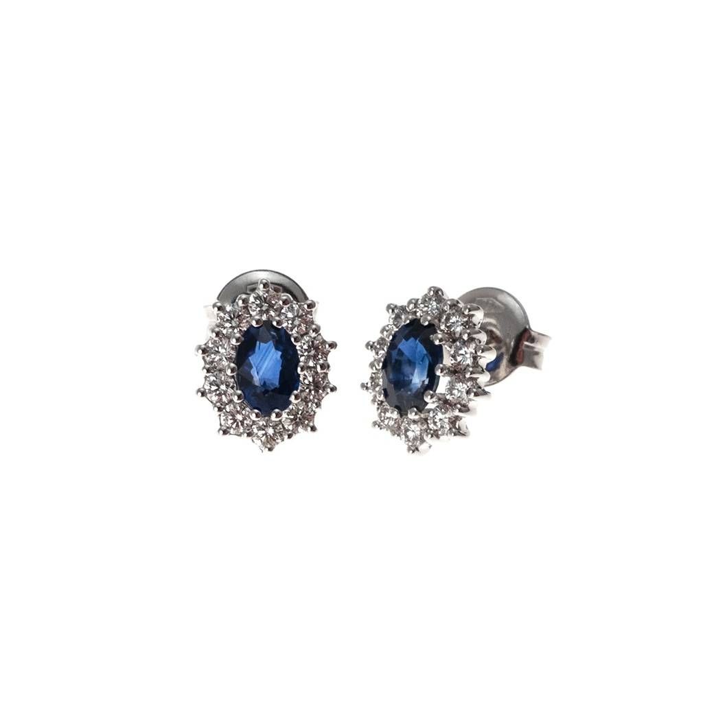 6x4mm Blue Sapphire with 20 Diamonds Kate earrings