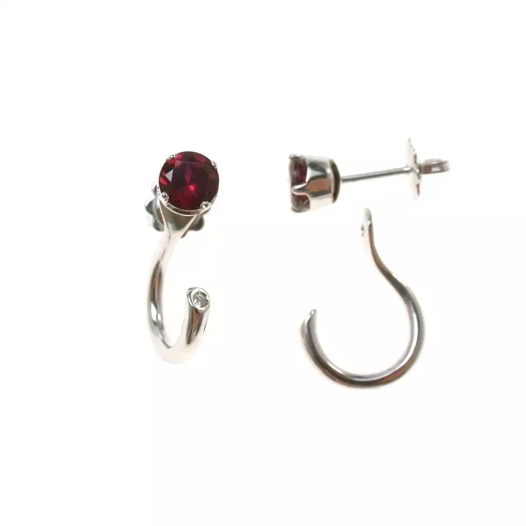 Double light point earrings with Rodolite and Diamonds in white gold