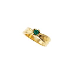 Emerald Solitaire with crossed Yellow Gold bands