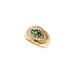 3 Emerald Band Ring with Diamond Contour