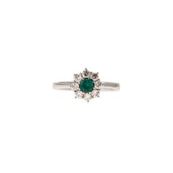 Solitaire with Emerald Flower and 8 White Gold Diamonds