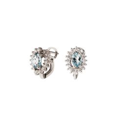Kate Staggered Earrings with 6x4mm Aquamarine and Diamonds