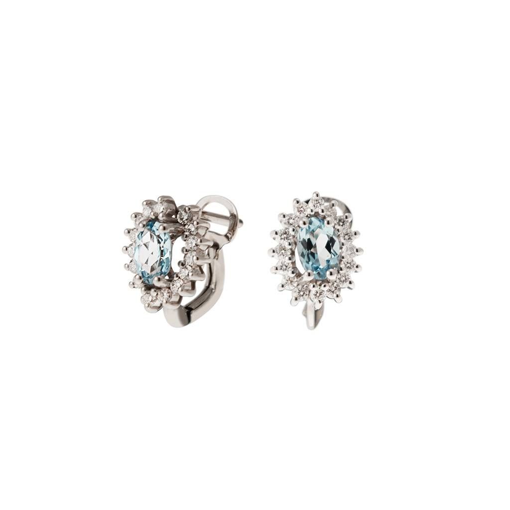 Orecchini Kate Sfalsati con Acquamarina 6x4mm e Diamanti