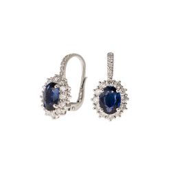 Kate 8x6mm Blue Sapphire and 36 Diamond Earrings