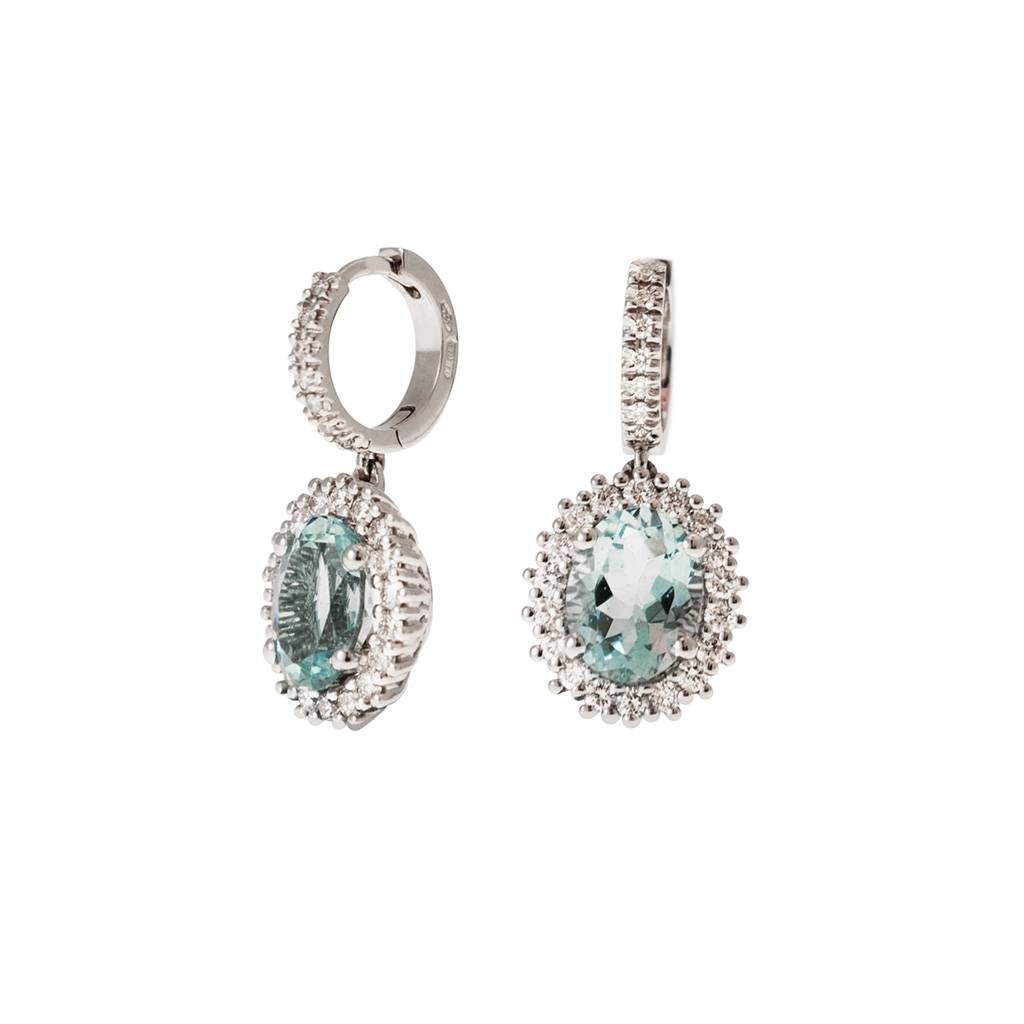Kate earrings with 9x7mm Aquamarine and 50 Diamonds