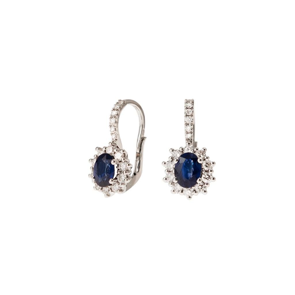 Orecchini Kate Zaffiro Blu 7x5mm e 32 Diamanti