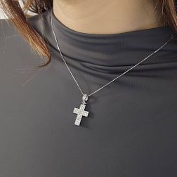 Photo of worn Cross Pendant with 58 Diamonds in White Gold