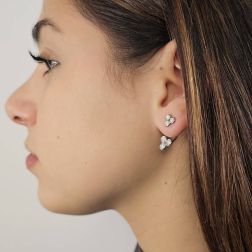 Photo of worn Circle 3 Motif Earrings with Diamonds