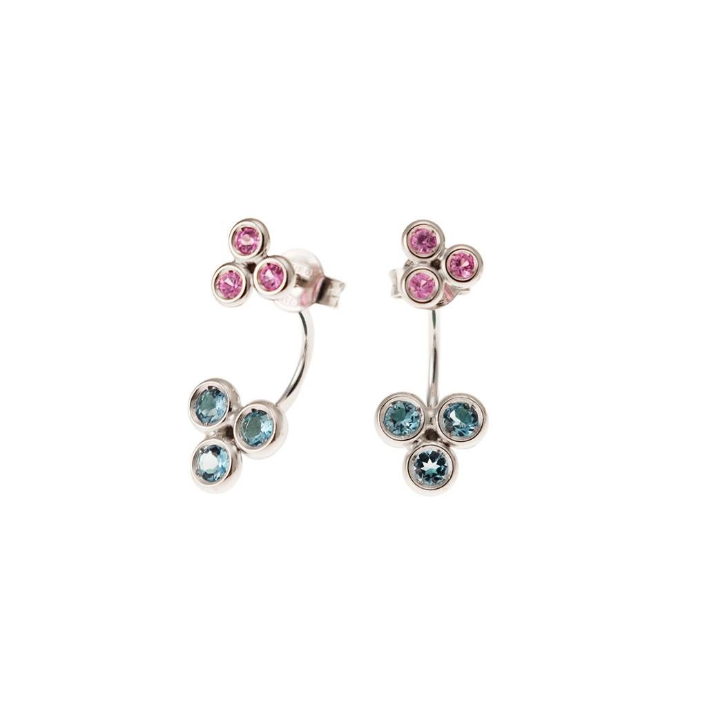 Orecchini Circle 3 Motivi con Acquamarina e Zaffiri Rosa
