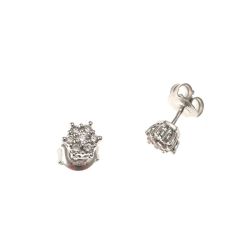 Small Flower Earrings with 14 Diamonds in White Gold