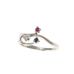 Anello Trilogy tre fili con Zaffiro Rubini e Diamanti
