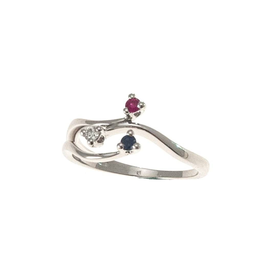 Anello Trilogy tre fili con Zaffiro Rubini e Diamanti