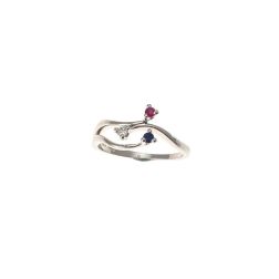 Anello Trilogy tre fili con Zaffiro Rubini e Diamanti