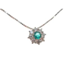 Girocollo Fiore con Smeraldo 0.12ct e Diamanti in Oro Bianco