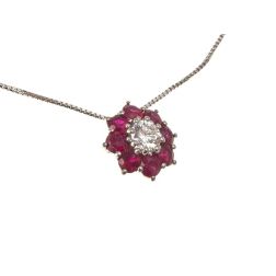 Flower Necklace with 0.29ct Diamond and Rubies in White Gold