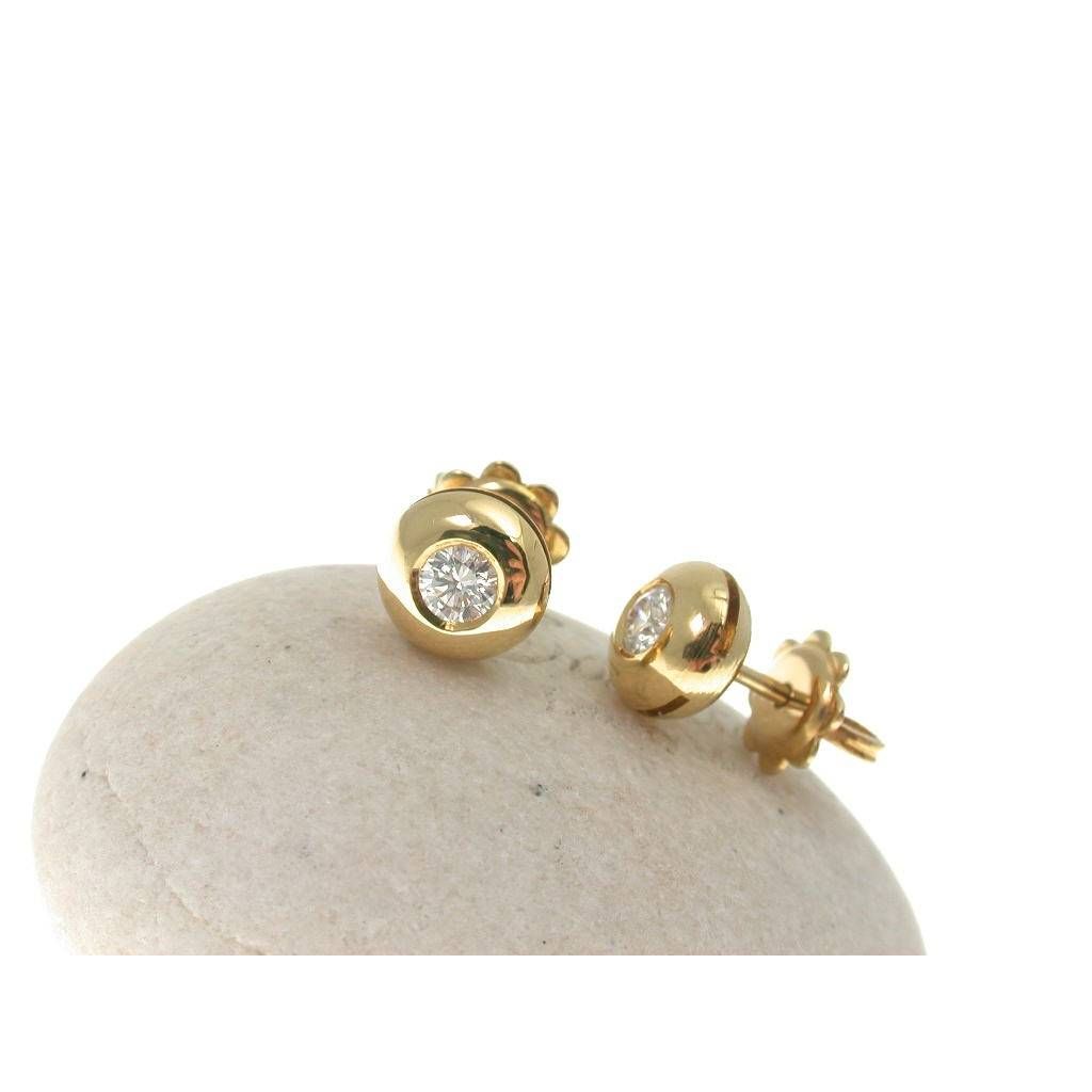 Orecchini Punto Luce Diamanti 0,379ct Cipollotto Bombato 7.5 mm Oro Giallo