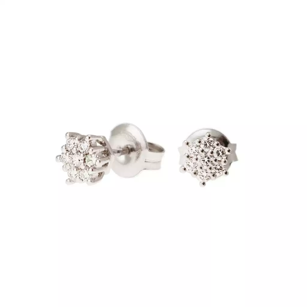 Orecchini Fiore Piccolo 14 Diamanti in Oro Bianco