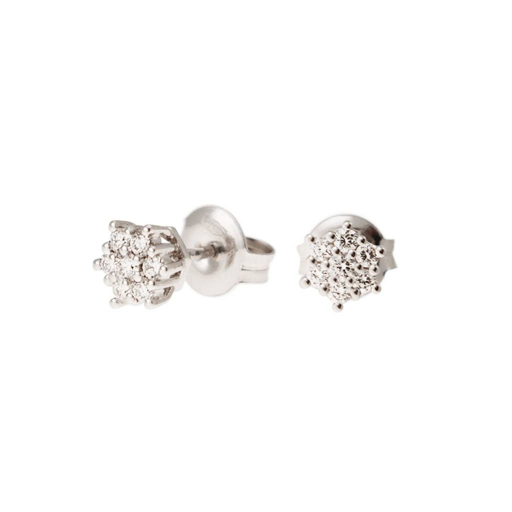 Small Flower Earrings with 14 Diamonds in White Gold