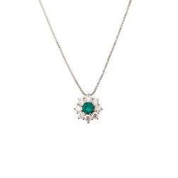 Girocollo Fiore con Smeraldo 0.12ct e Diamanti in Oro Bianco