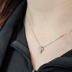 Photo of worn Necklace with 6 diamonds cross - width 6.7mm