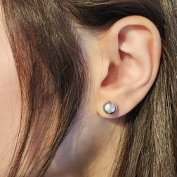 Photo of worn Earrings White Gold Ball 8mm