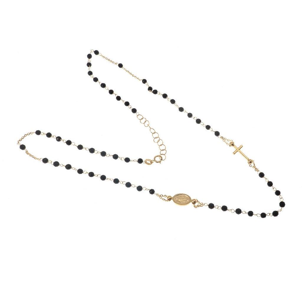 Yellow Gold Rosary with 2.7mm Onyx spheres Necklace