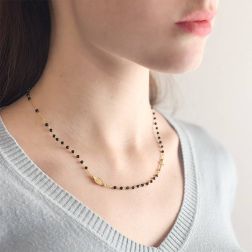 Yellow Gold Rosary with 2.7mm Onyx spheres Necklace