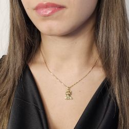Photo of worn Small Sitting Cat pendant yellow gold