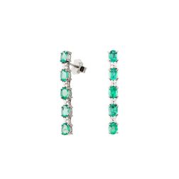 Pendant Earrings with Emerald and Diamonds in White Gold